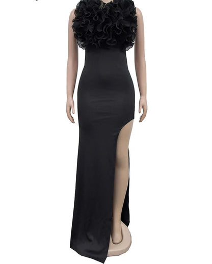 Elegant Ruffles V Neck Asymmetric Split Slim Mermaid Dress