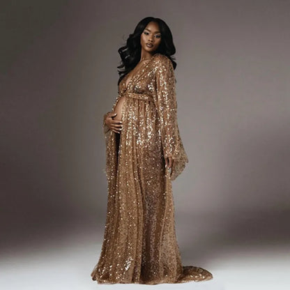 Glitter Sequined Long Maternity Dress For Photo Shoot MyMIYAKA Glitter Sequined Long Maternity Dress For Photo Shoot MyMIYAKA