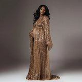 Glitter Sequined Long Maternity Dress For Photo Shoot