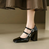 Luxury Brand Double Buckle Belt Strap Mary Janes Pumps