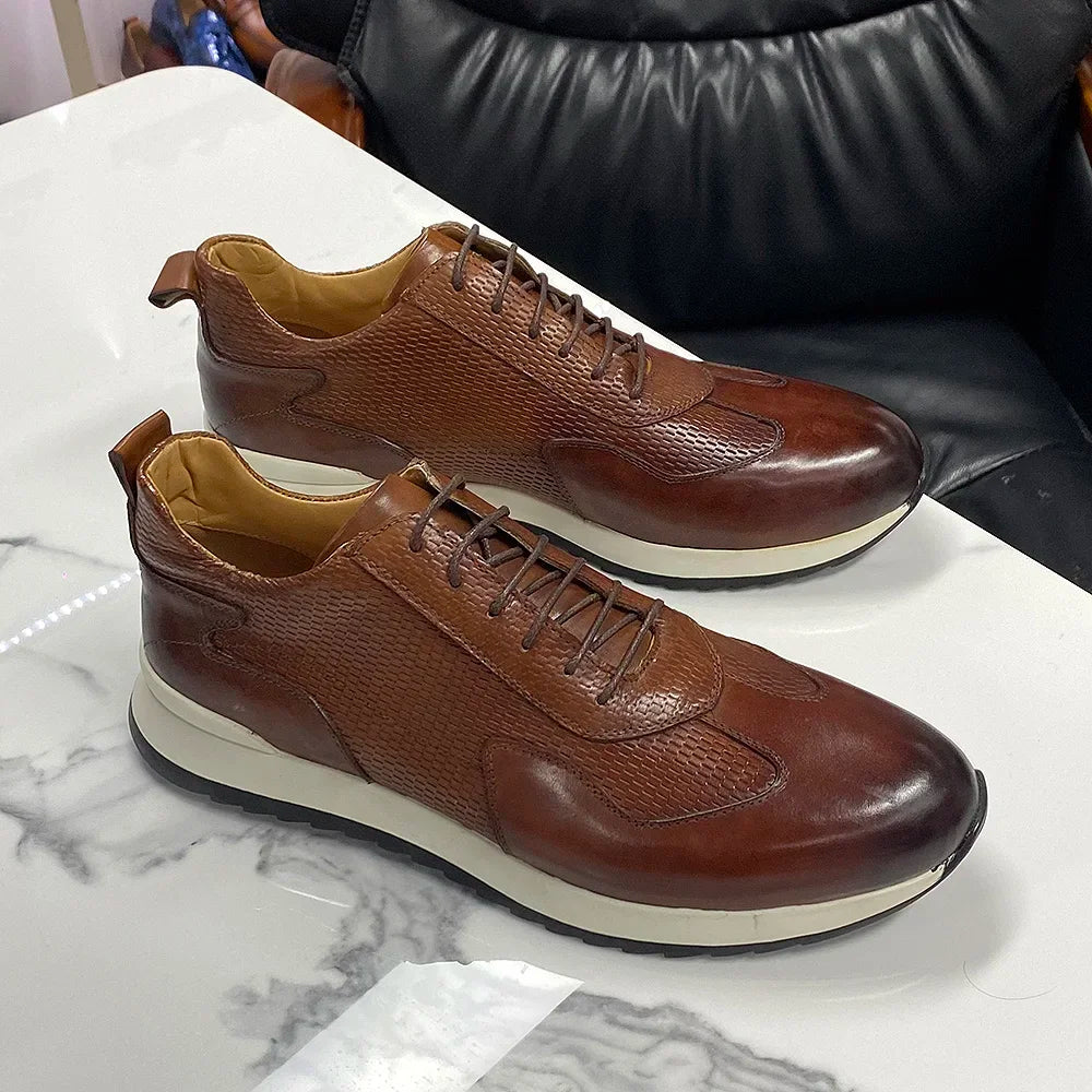 Handmade Real Cow Leather Male Oxfords Comfortable Lace-Up Running Shoes