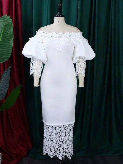 Tight Lace Bubble Sleeve Off Shoulder Dress