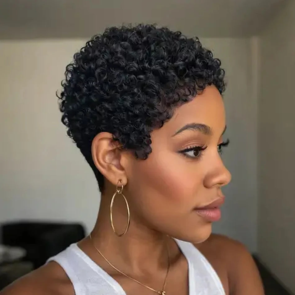 Short Kinky Curly Pixie Cut Brazilian Human Hair Wig
