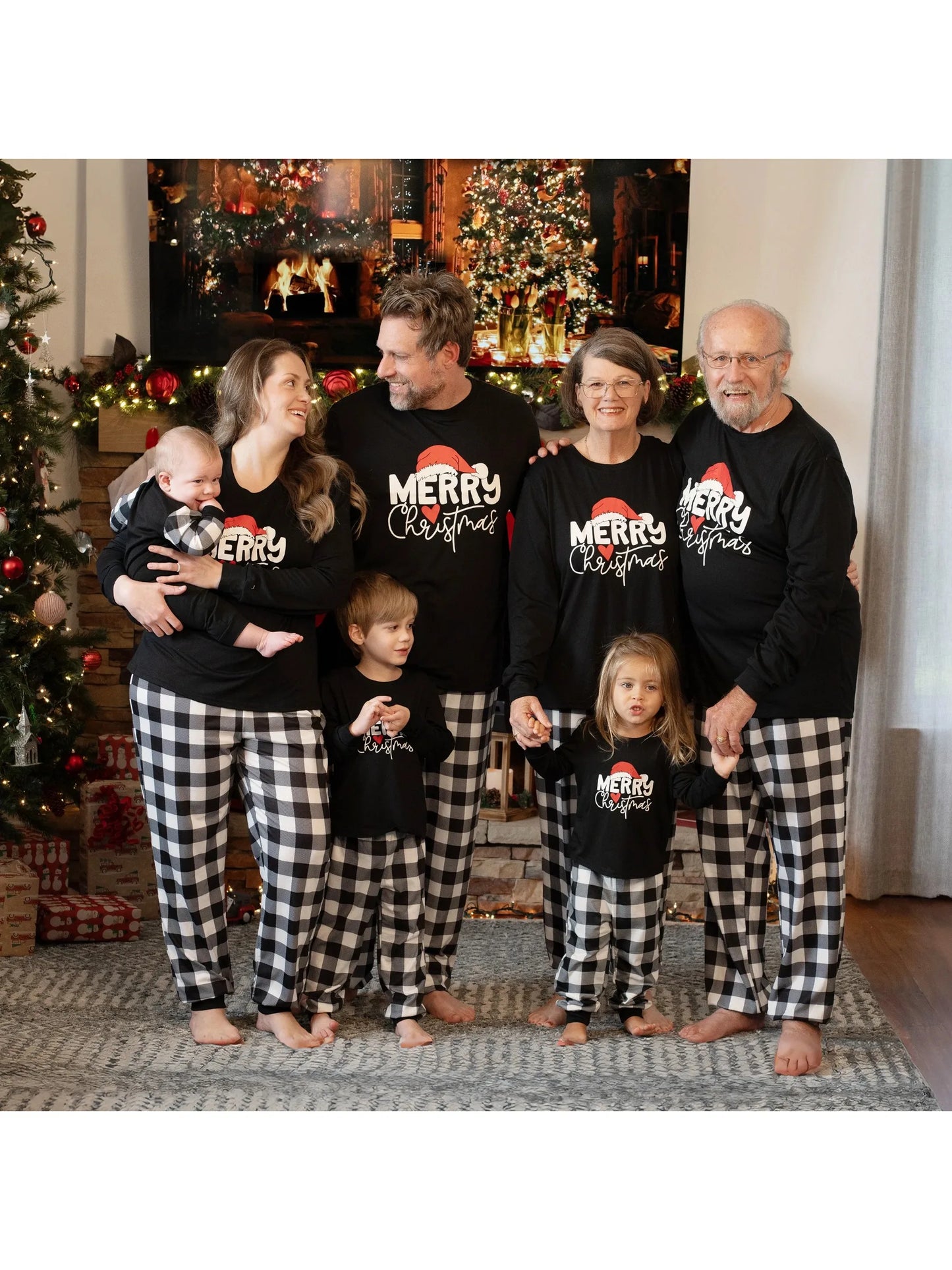 Family Matching Christmas Letter Print Long Sleeve Pajama Set For Family Xmas Party Cozy Sleepwear