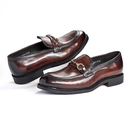 Genuine snake-skin embossing leather with metal buckles high-quality shoes