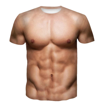 Funny Male 3D Muscle Fake Muscle T-Shirt