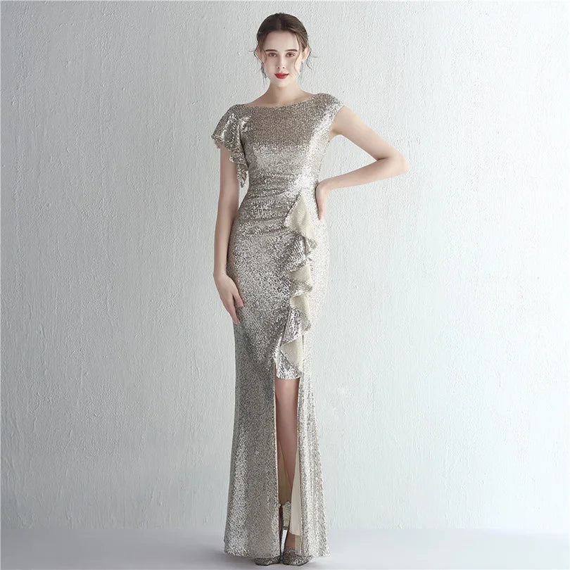 Elegant Mermaid O Neck Sequins Evening Dress