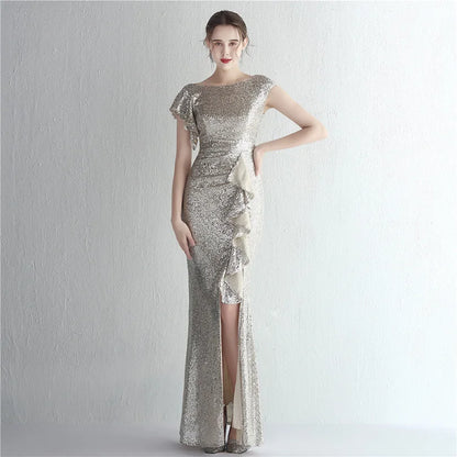 Elegant Mermaid O Neck Sequins Evening Dress