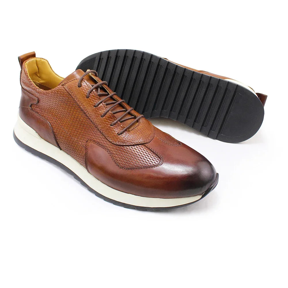 Handmade Real Cow Leather Male Oxfords Comfortable Lace-Up Running Shoes