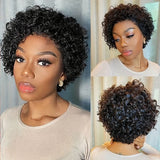 Glueless Natural 4" Short Curly Pixie Cut Front Lace Wig