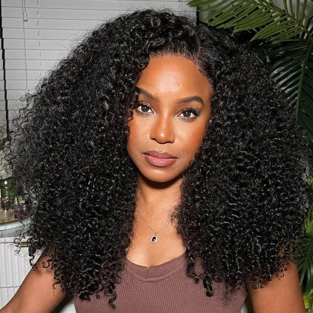300% Density HD Transparent Lace  Kinky Curly Human Hair Wig