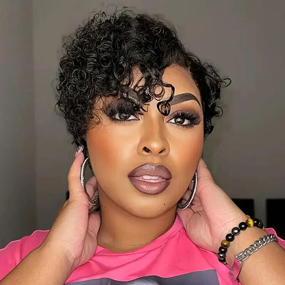 Kinky Curly Short Pixie Cut Wig Water Wavy