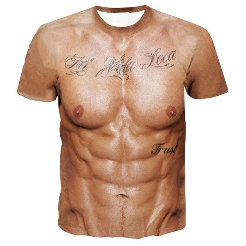 Funny Male 3D Muscle Fake Muscle T-Shirt