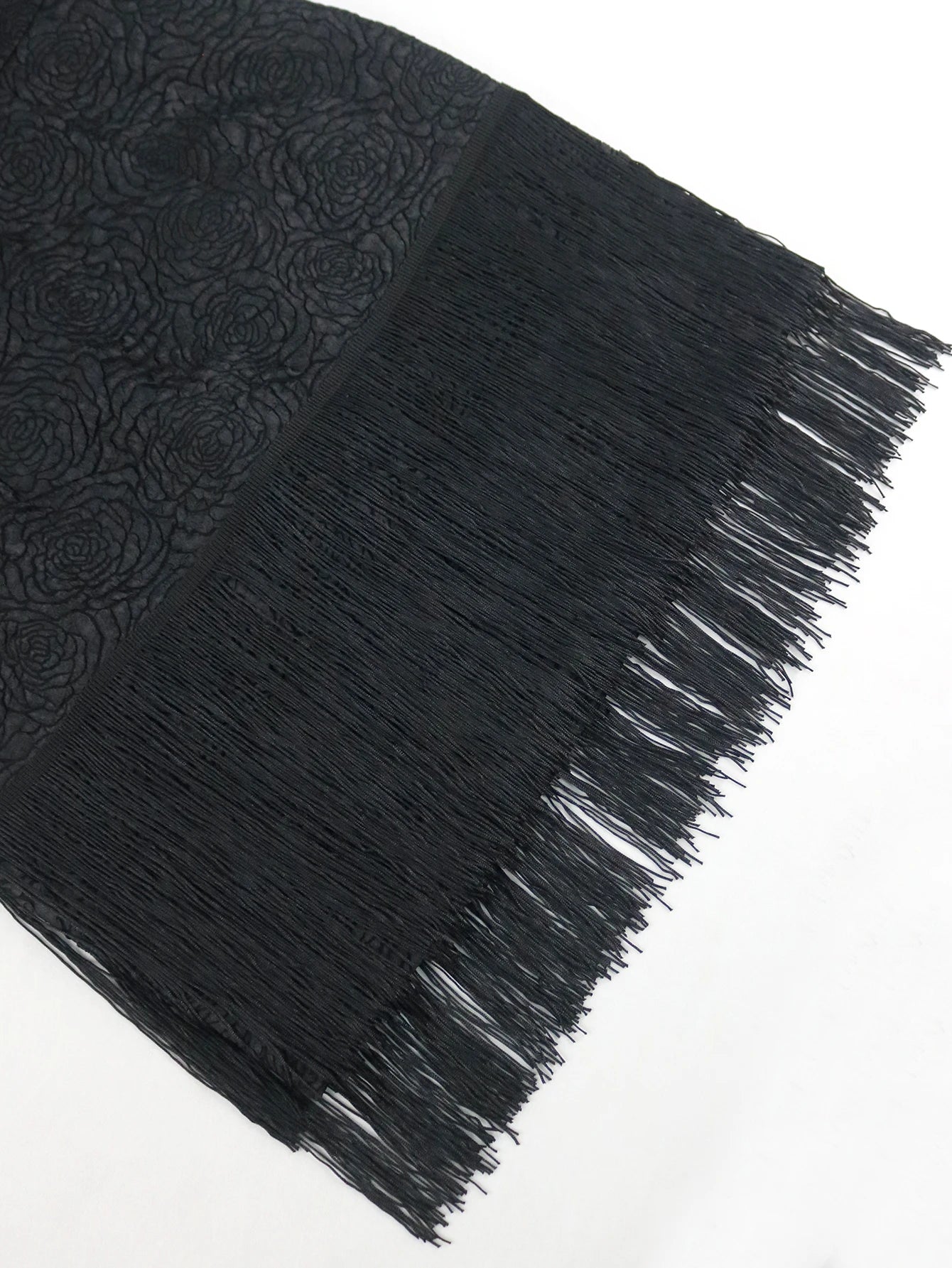 Floral Jacquard Knee-Length Fringe Hem Bodycon Dress