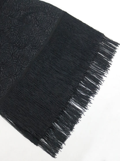 Floral Jacquard Knee-Length Fringe Hem Bodycon Dress