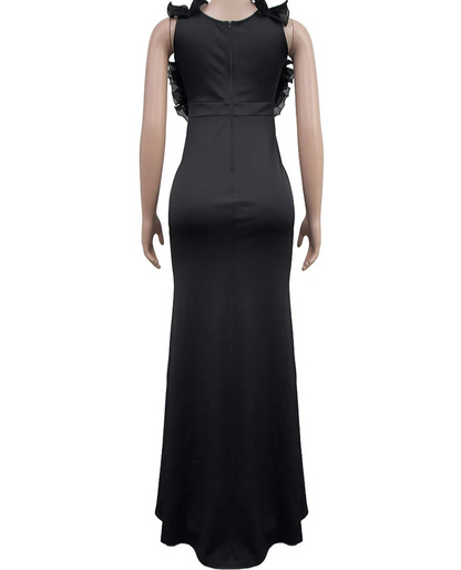 Elegant Ruffles V Neck Asymmetric Split Slim Mermaid Dress