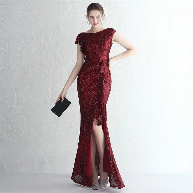 Elegant Mermaid O Neck Sequins Evening Dress