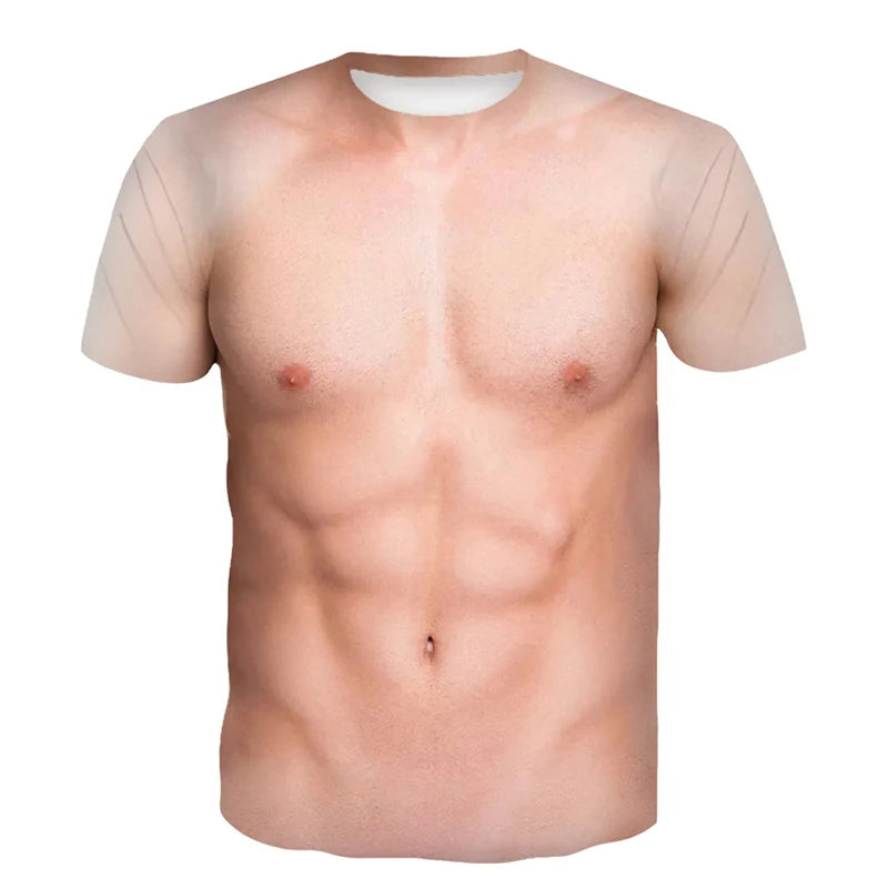 Funny Male 3D Muscle Fake Muscle T-Shirt