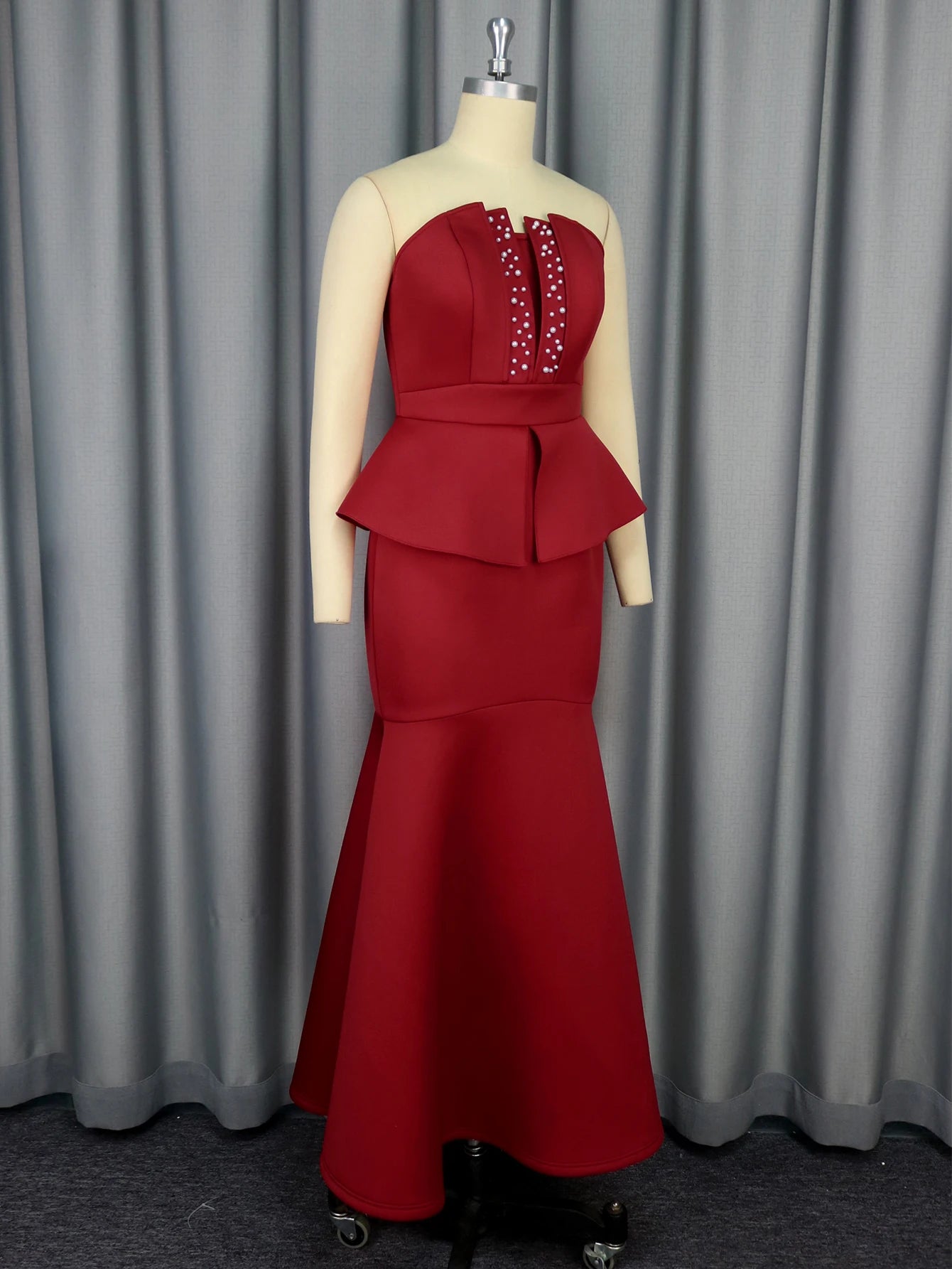 Sleeveless Beading High Waist Peplum Fishtail Elegant Gown