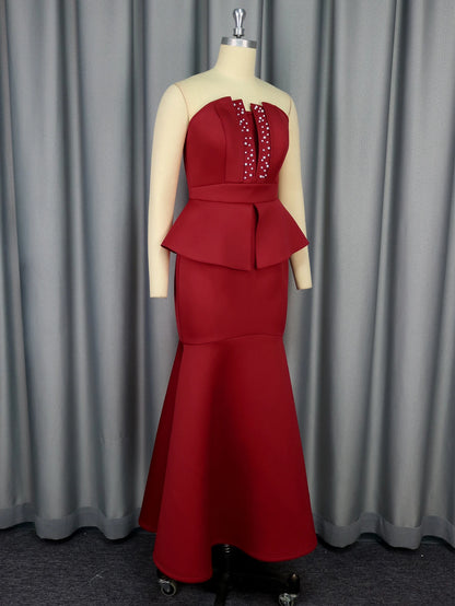 Sleeveless Beading High Waist Peplum Fishtail Elegant Gown