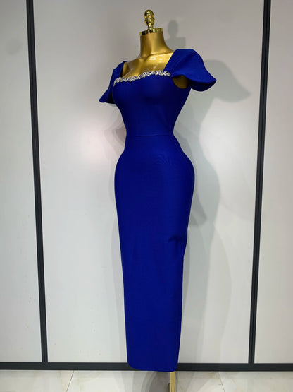 Sexy Square Collar Stretch Bandage Long Party Dress