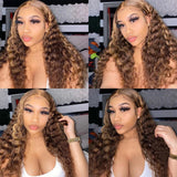 Brown And Blonde Deep Wave Human Hair Lace Frontal Wigs For Women Highlight