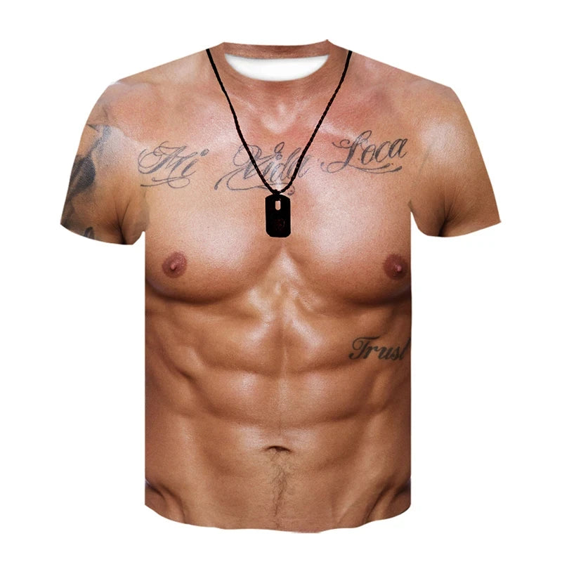 Funny Male 3D Muscle Fake Muscle T-Shirt