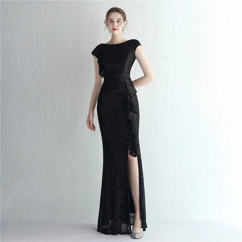 Elegant Mermaid O Neck Sequins Evening Dress