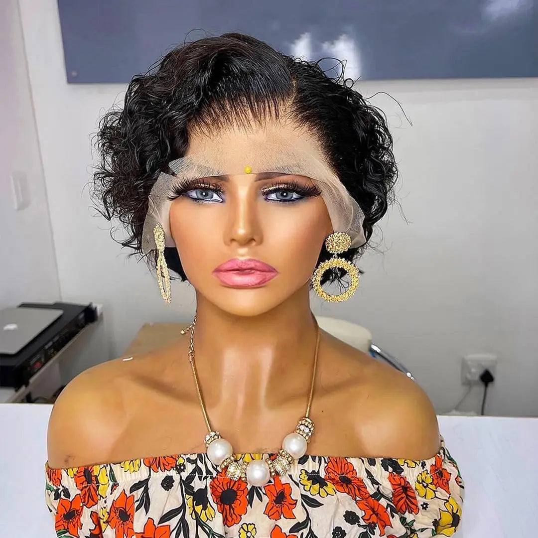 Kinky Curly Short Pixie Cut Wig Water Wavy