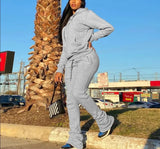 Long Sleeve Hooded Top And Stacked Pants Two Piece Set