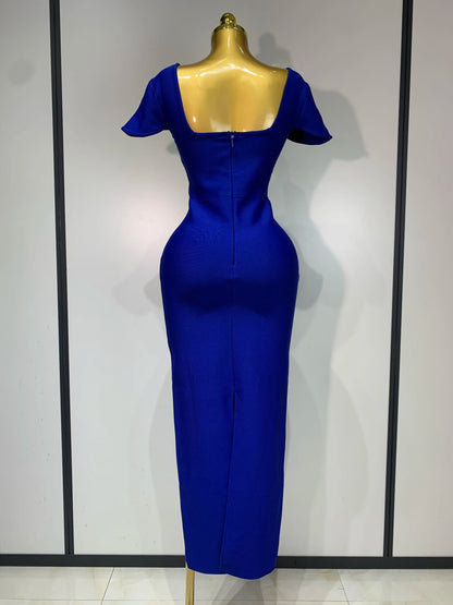 Sexy Square Collar Stretch Bandage Long Party Dress