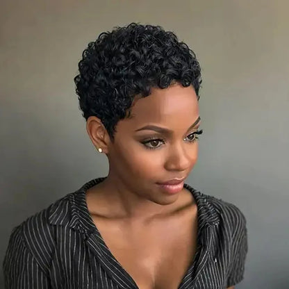 Short Kinky Curly Pixie Cut Brazilian Human Hair Wig