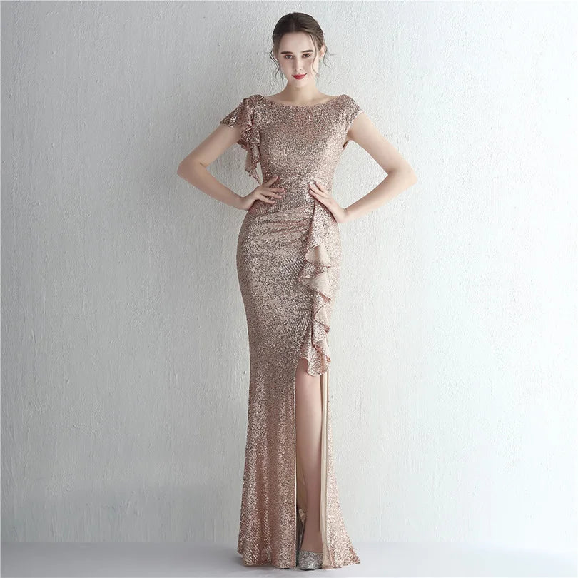 Elegant Mermaid O Neck Sequins Evening Dress