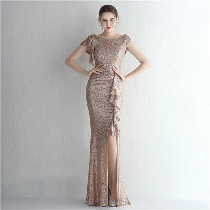 Elegant Mermaid O Neck Sequins Evening Dress