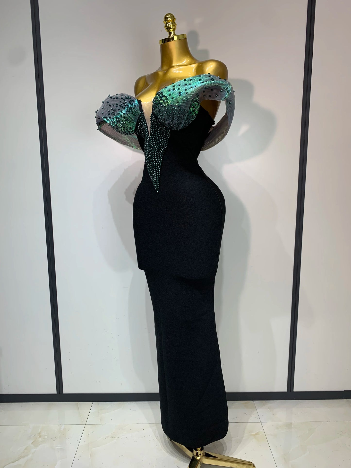 Sexy Off Shoulder Beading Bodycon Long Bandage Dress