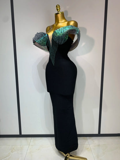 Sexy Off Shoulder Beading Bodycon Long Bandage Dress