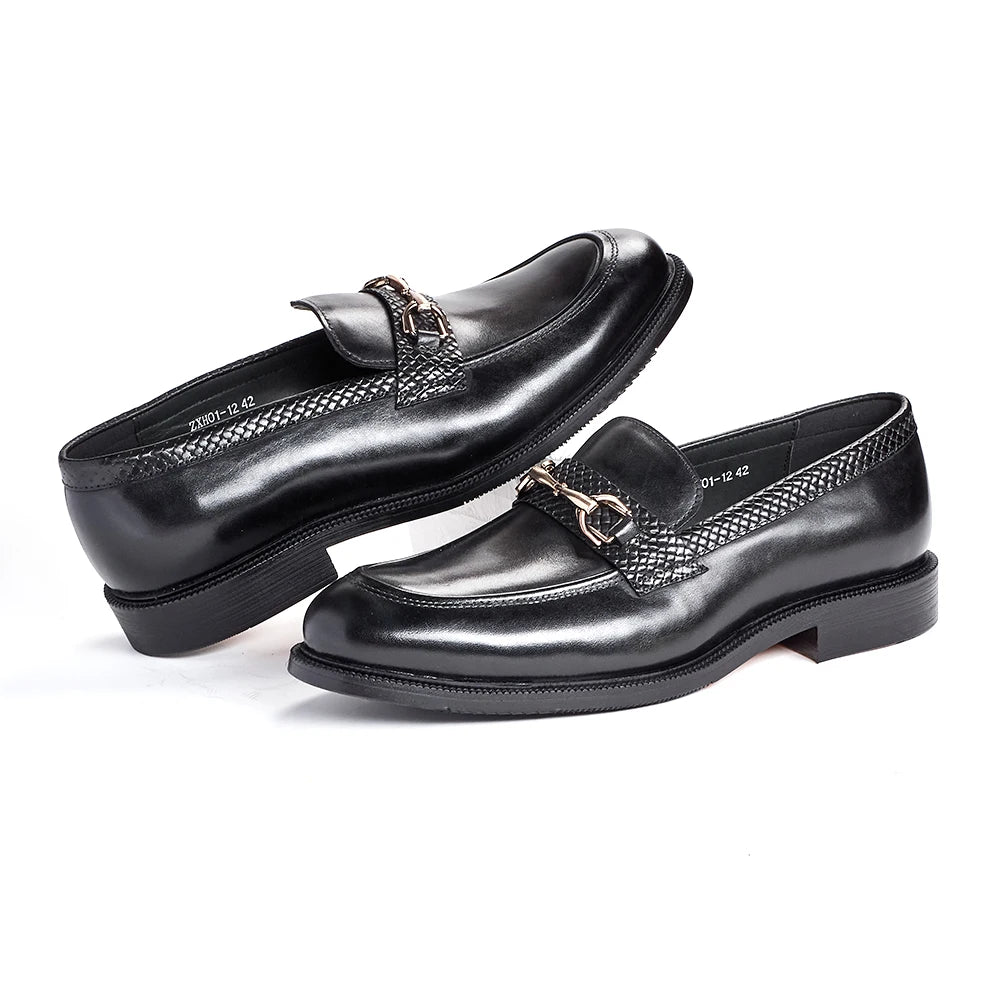 Genuine snake-skin embossing leather with metal buckles high-quality shoes