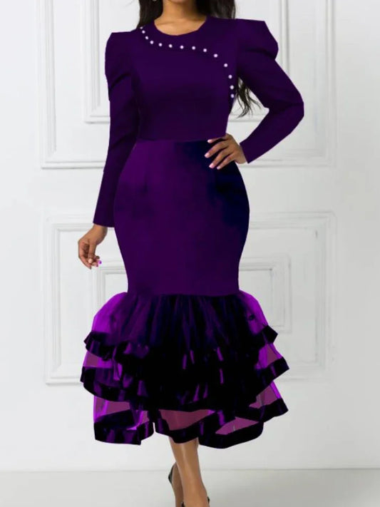 Mermaid Mesh Long Sleeves Beading Party Dress