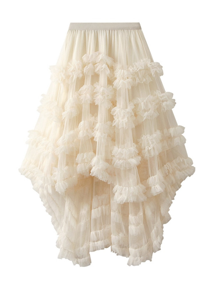 Irregular Mesh Skirt Layered Ruffle Design