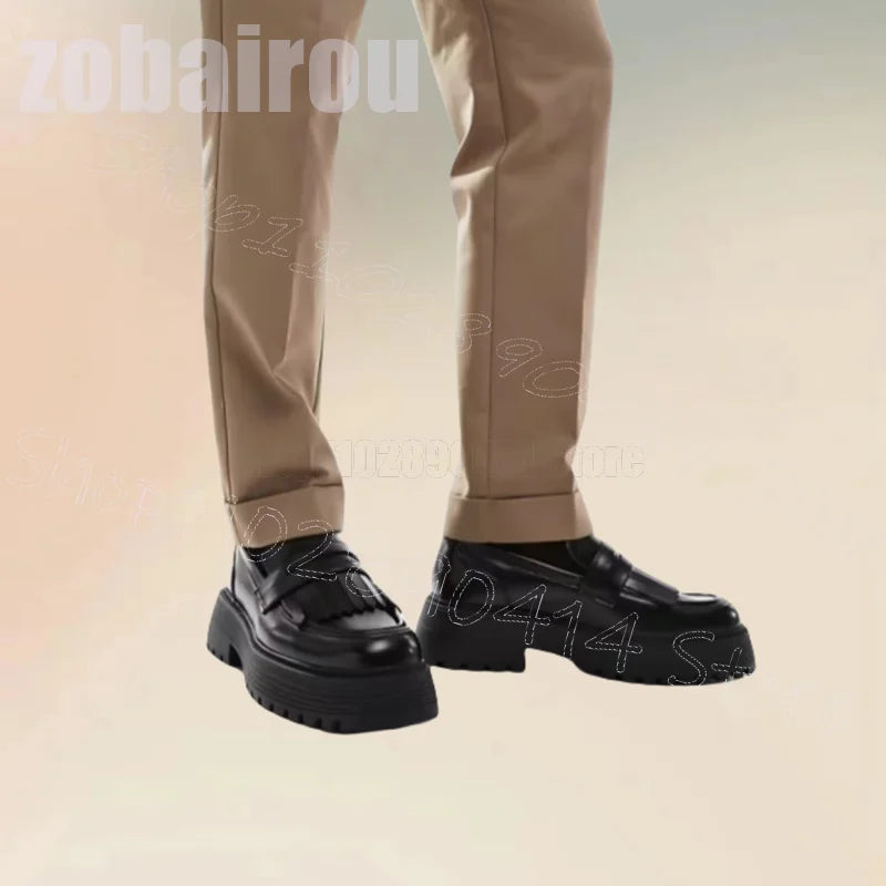 Round Toe Tassels Wave Pattern Luxurious Handmade Loafers