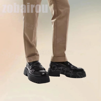 Round Toe Tassels Wave Pattern Luxurious Handmade Loafers