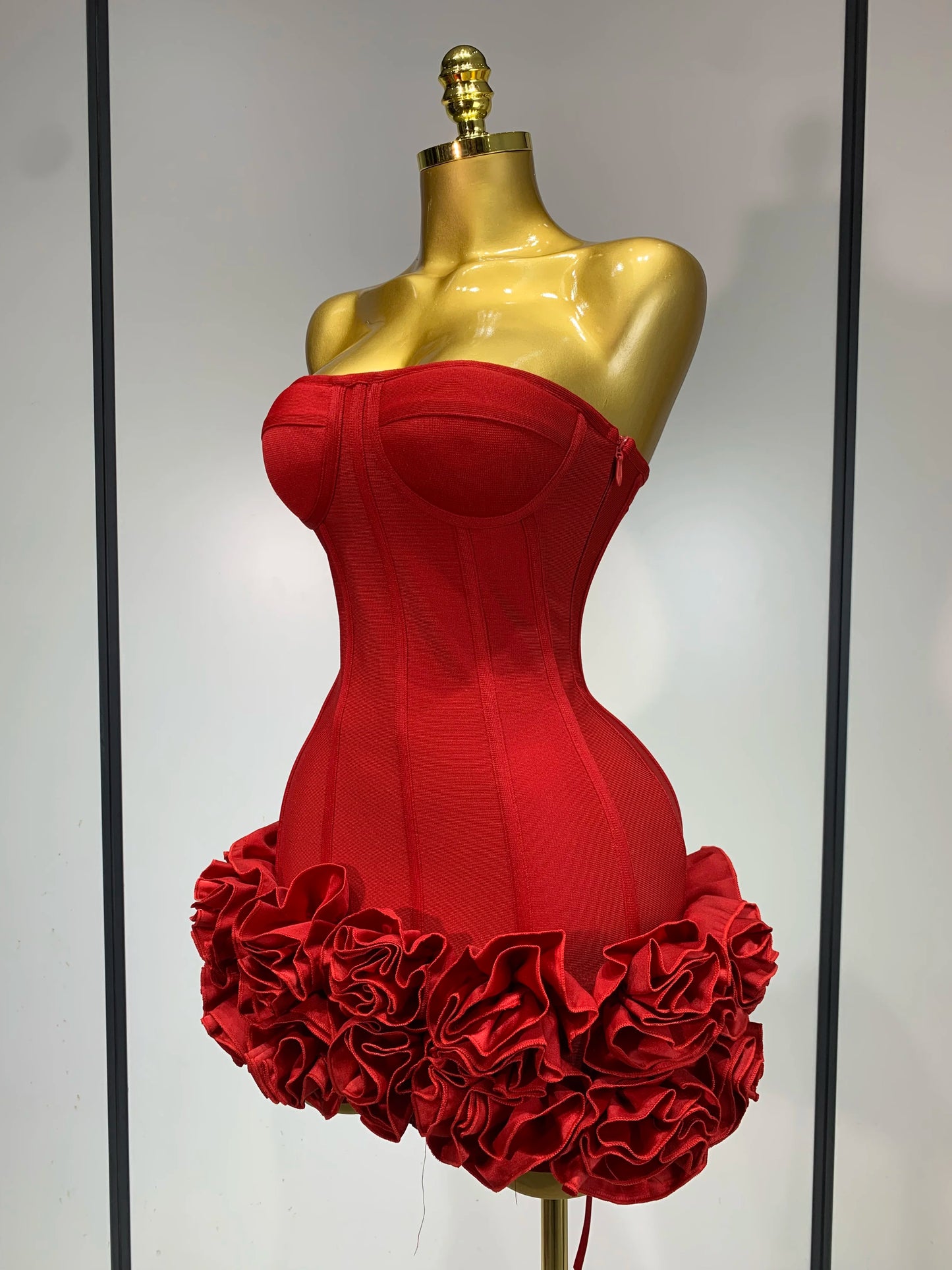 Strapless Backless Flower Embellished Mini Bandage Dress
