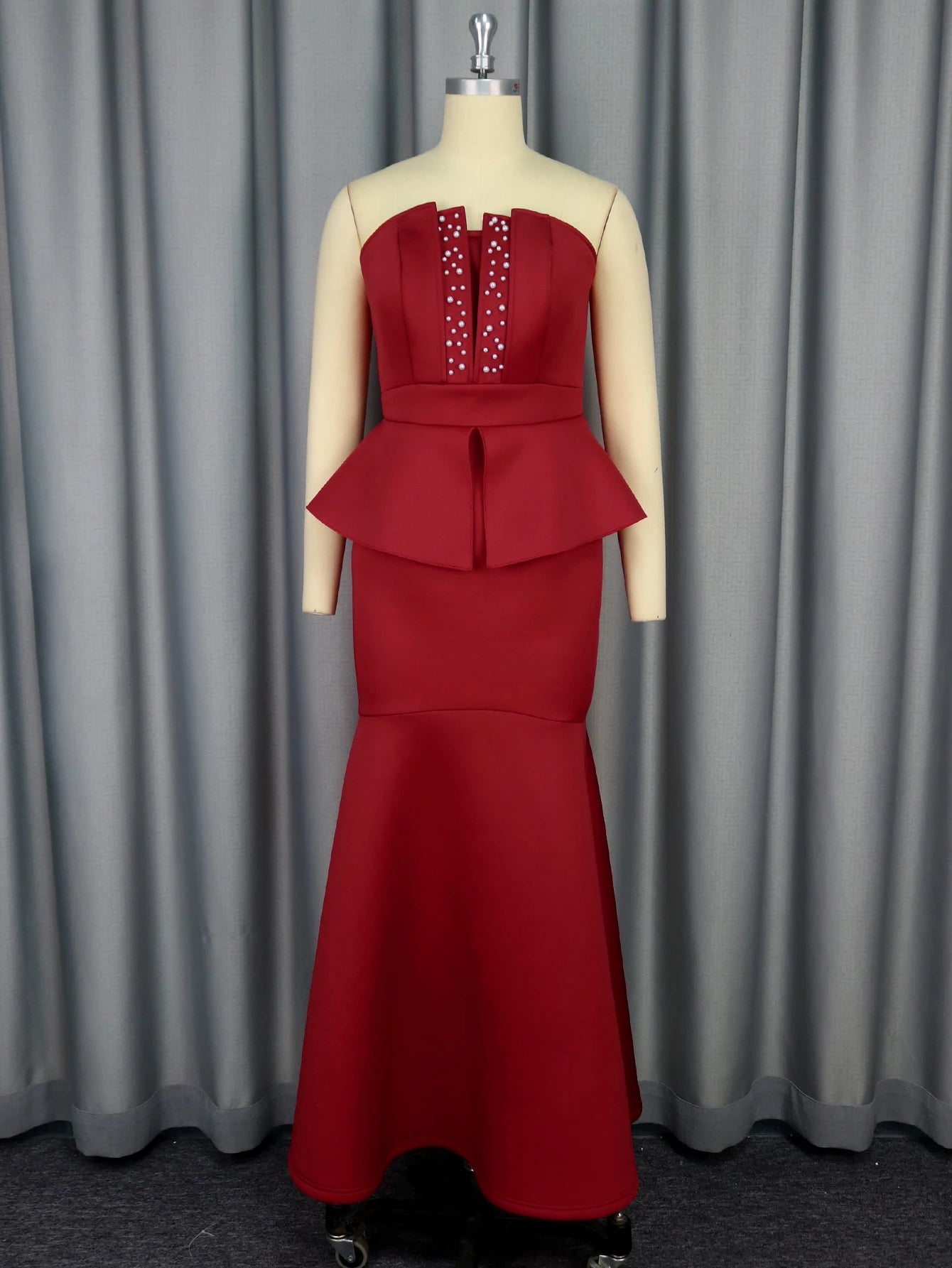 Sleeveless Beading High Waist Peplum Fishtail Elegant Gown
