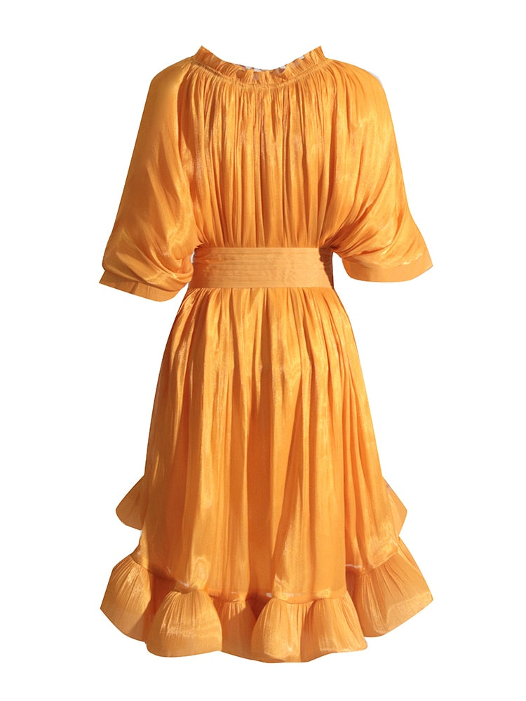 Round Neck Short Sleeve High Waist Elegant A Line Dress