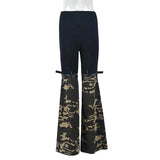 Fashion Camouflage Printing Denim Flared Pants Two Piece Set