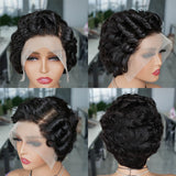 Pixie Cut Indian Water Wave Lace Frontal Wig