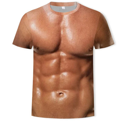 Funny Male 3D Muscle Fake Muscle T-Shirt