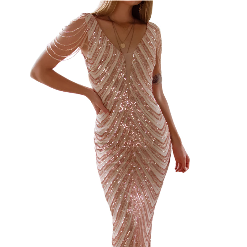 Mermaid V Neck Sequins Luxury Evening Dress