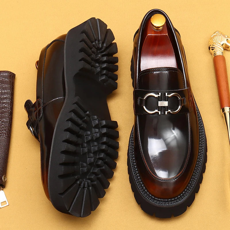 British Loafers Glossy Leather Oxford Thick Sole Shoes