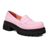 Stitching Lolita Chunky Low Heels Rubber Sole Platform Slip-on Loafer
